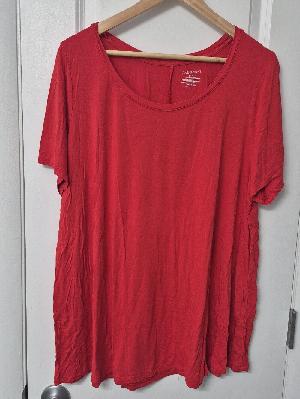Lane Bryant Scoop Neck Top Womens XL 18/20 Red Short Sleeve Tunic Stretch Flowy